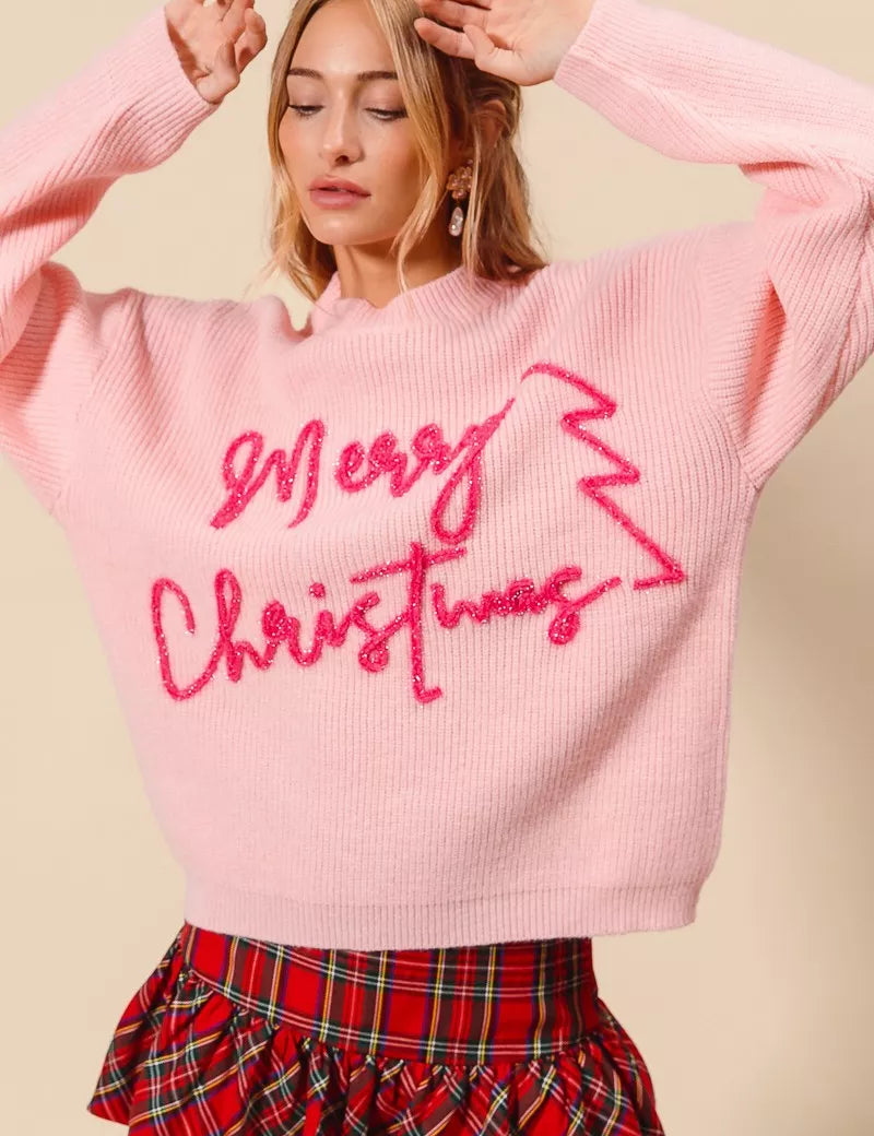 SO ME Merry Christmas Tinsel Lettering Sweater | Sweaters Daverri Fashions