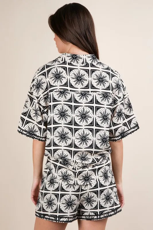 VERY J Plus Size Tropical Printed Shirt Top & Shorts Set Plus Shorts Sets