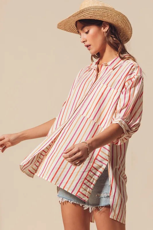 SO ME Multicolored Stripe Button Down Shirt