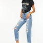Kancan Mid Rise Distressed Boyfriend Fit Jeans - DAVERRI FASHIONS