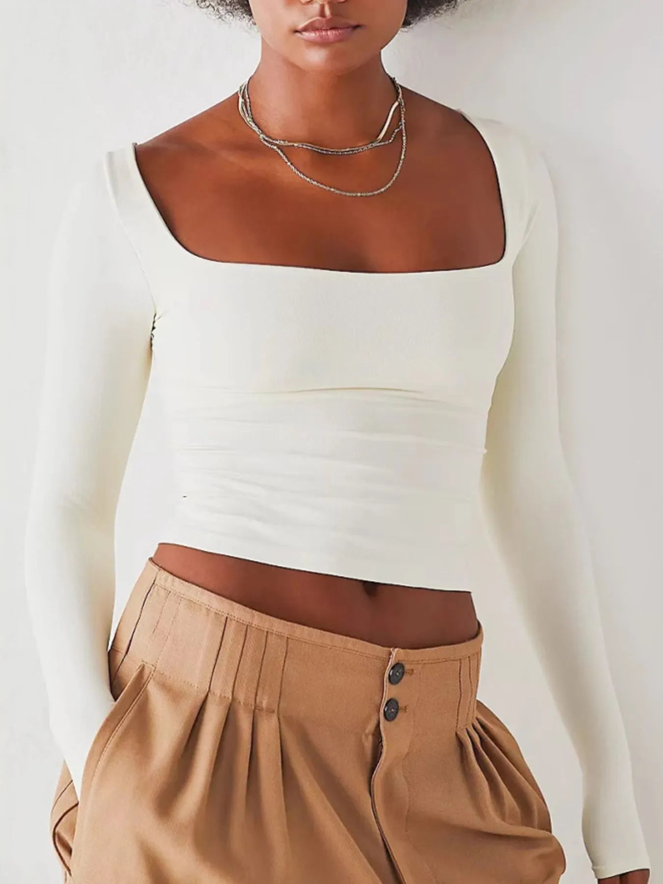 Square Neck Fitted Long Sleeve T-Shirt | T-Shirts Daverri Fashions