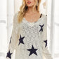 ADORA Distressed Star Sweater Top - DAVERRI FASHIONS