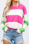 Rose Red Colorblock Striped Drop Shoulder Long Sleeve Sweater