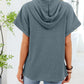 Daverri casual waffle knit button detail hooded top in soft slate blue