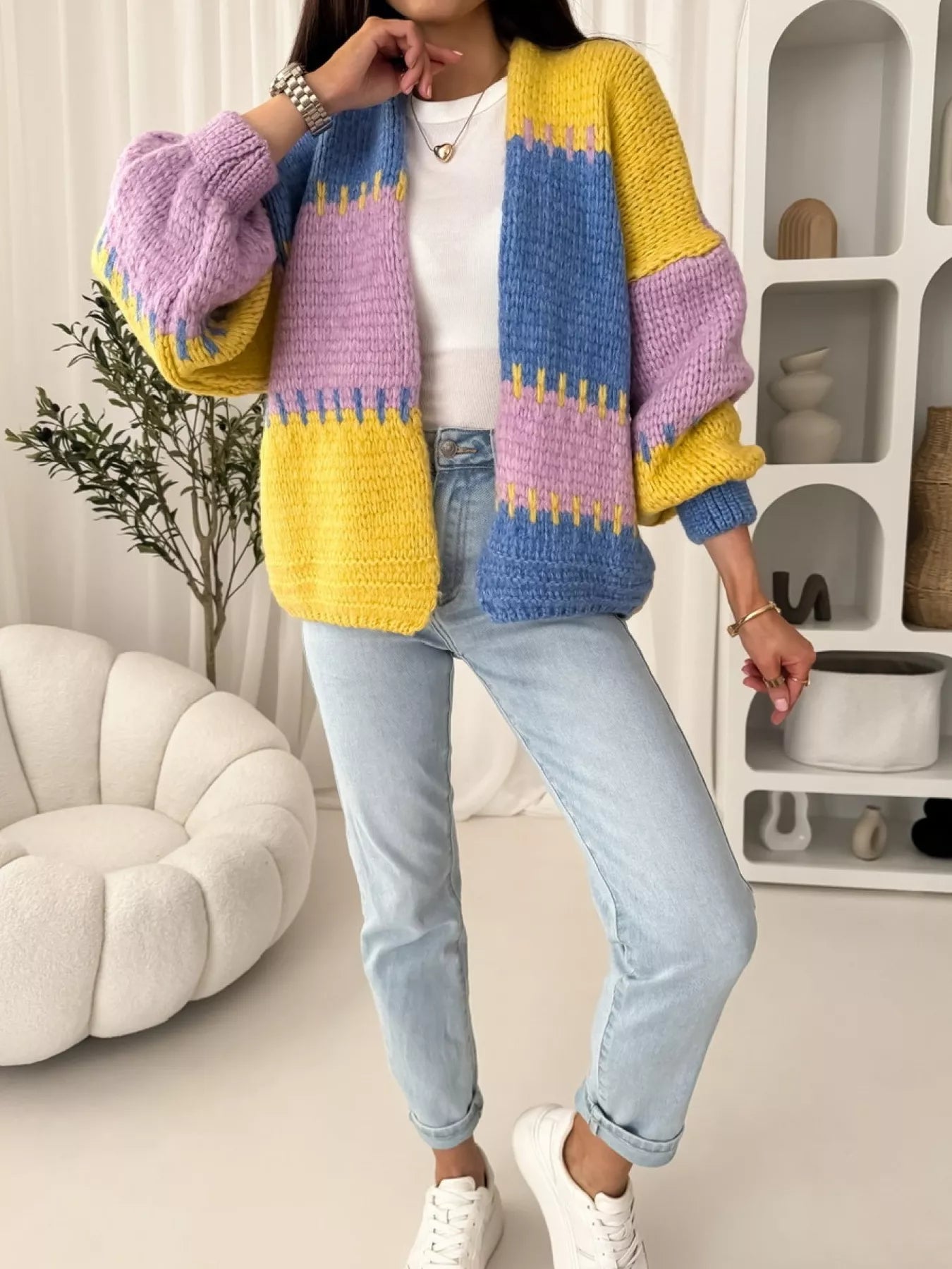 Color Block Open Front Cardigan | Cardigans Daverri Fashions
