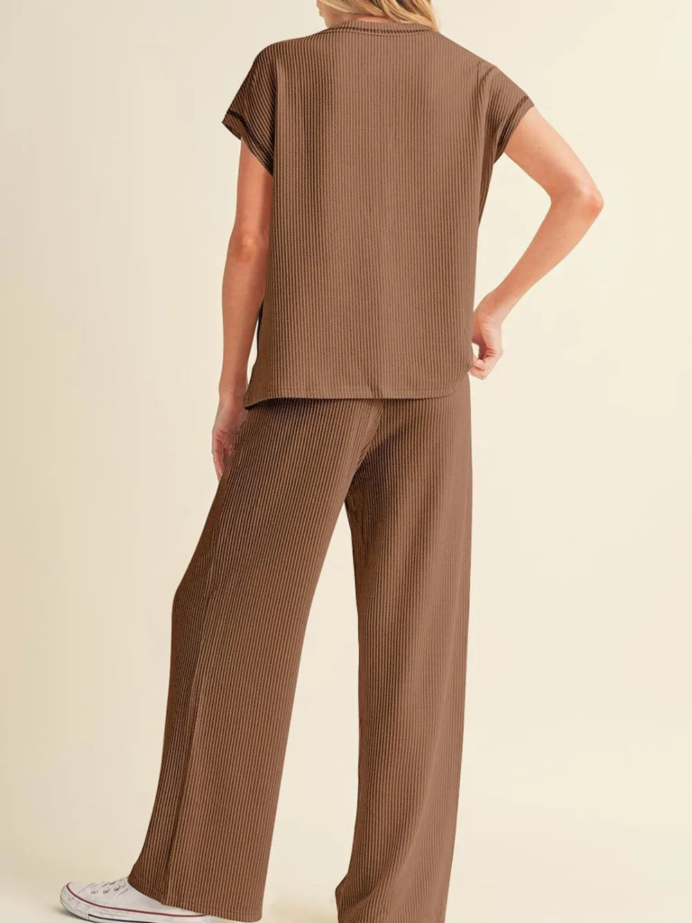Ribbed Exposed Seam Top and Pants Set | Loungewear Sets Daverri Fashions