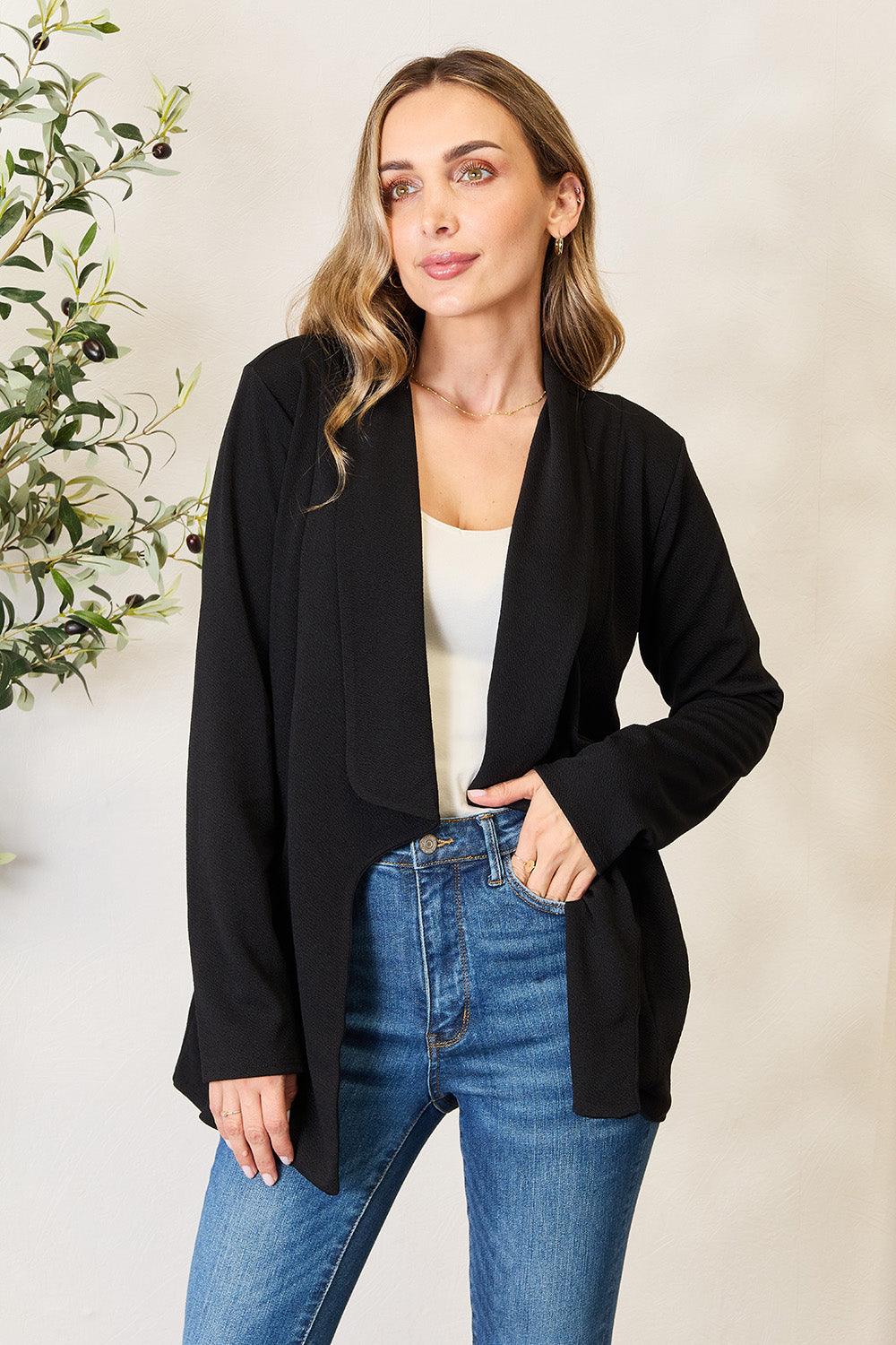 Heimish Full Size Open Front Long Sleeve Blazer Black M