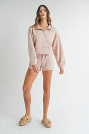 MABLE Half Zip Sweatshirt and Shorts Set | Outfit Sets Daverri Fashions