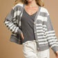 Umgee Cable-Knit Stripe Button-Up Cardigan - DAVERRI FASHIONS