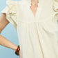 Umgee Ruffled Sleeve Textured Blouse in cream-colored fabric