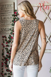 Heimish Full Size Front Button Animal Print Sleeveless Top Plus Size | Tops Daverri Fashions