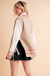 Aemi + Co Ribbed V-Neck Sweater Vest with Tassel