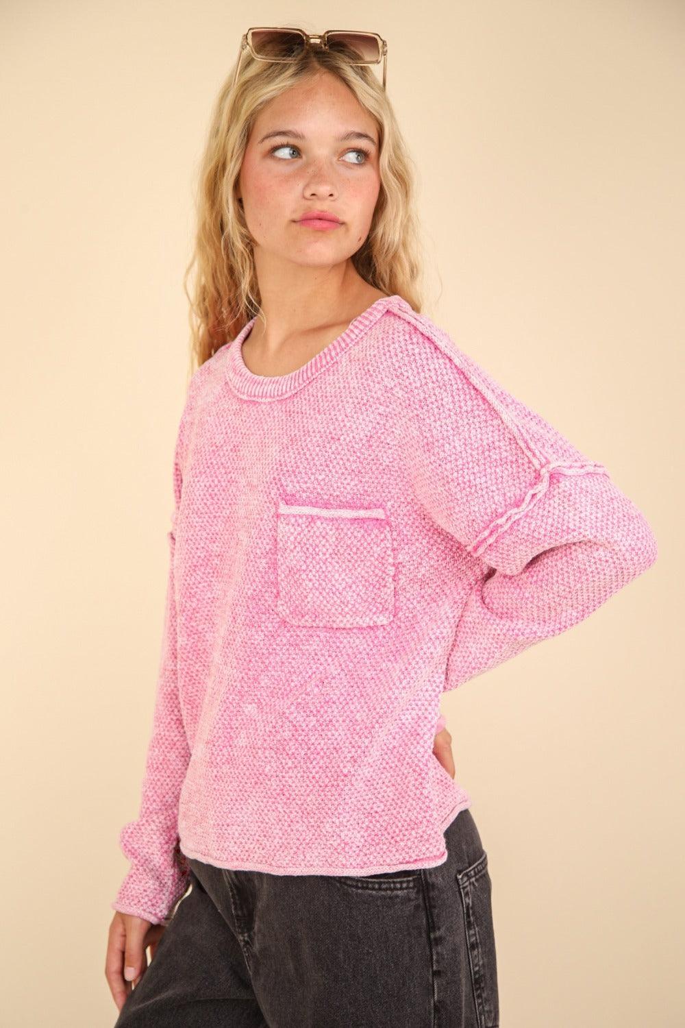 VERY J Mineral Washed Exposed Seam Sweater Sweaters