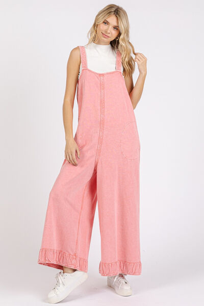 Mittoshop Ruffled Hem Wide Leg Overalls with Pockets Overalls