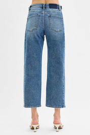RISEN High Rise Crop Length Barrel Adjustable Waist Band Jeans | Daverri Fashions