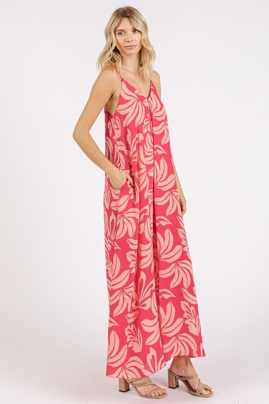 Mittoshop Printed V-Neck Maxi Cami Dress with Pockets