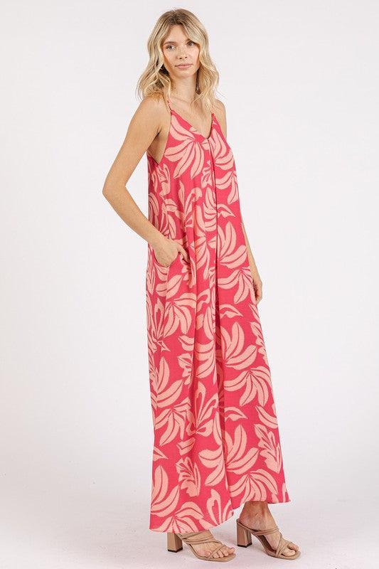 Mittoshop Printed V-Neck Maxi Cami Dress with Pockets - DAVERRI FASHIONS
