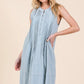 Lime N Chili light blue pleated sleeveless midi dress with pintuck details