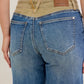 Judy Blue mid-rise straight jeans with tan corduroy waistband