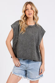 Mittoshop Round Neck Cap Sleeve T-Shirt Dark Gray T-Shirts