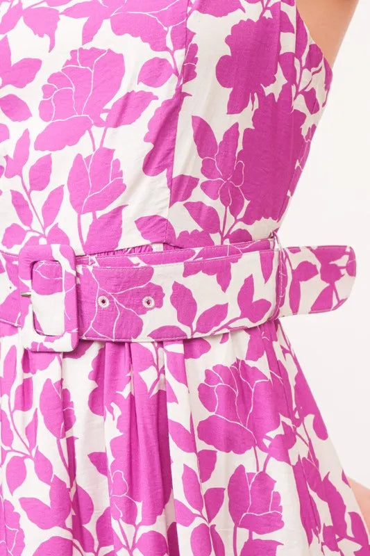 And The Why Square Neck Belted Floral Printed Midi Dress | Midi Dresses Daverri Fashions