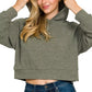 Drop Shoulder Ribbed Crop Hoodie Dk Olive - DAVERRI FASHIONS