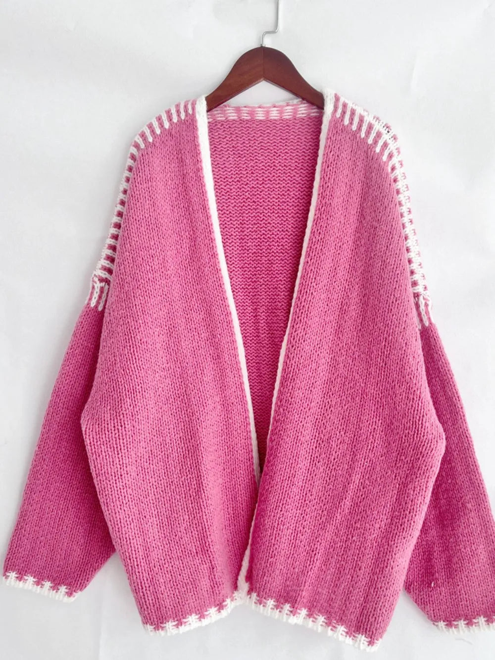 Double Take Contrast Open Front Dropped Shoulder Cardigan | Cardigans Daverri Fashions