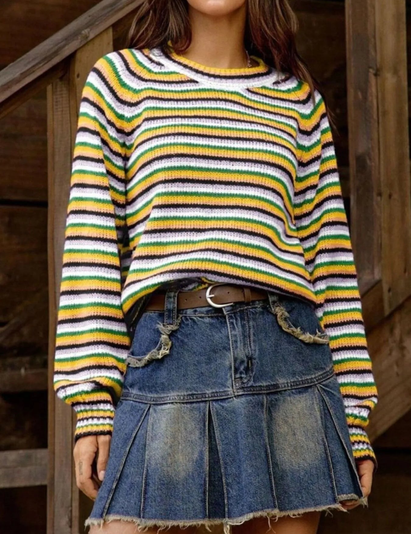 Yellow Rainbow Striped Pullover Sweater | Sweaters Daverri Fashions