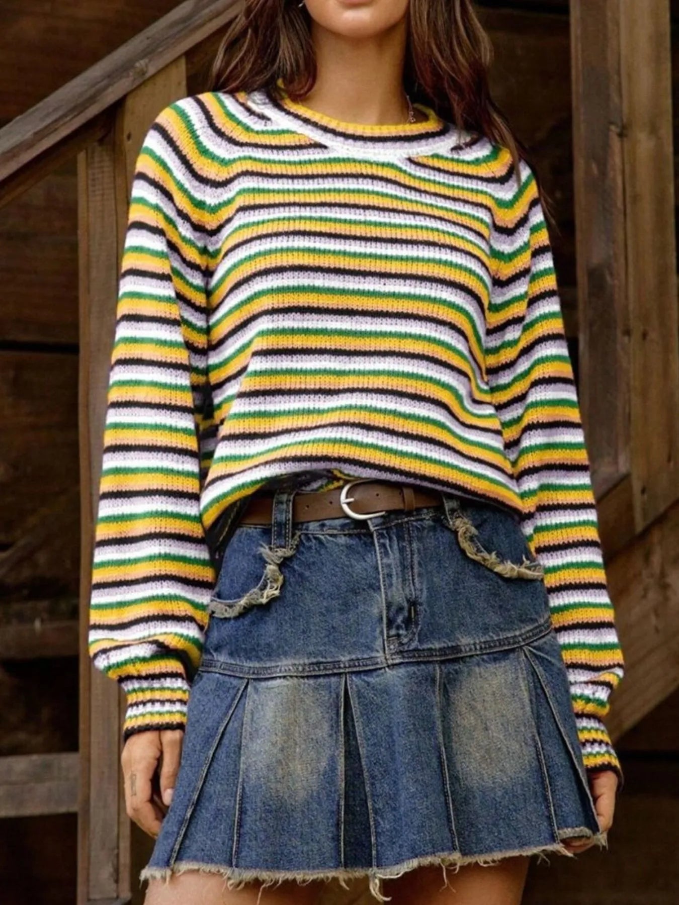 Yellow Rainbow Striped Pullover Sweater | Sweaters Daverri Fashions