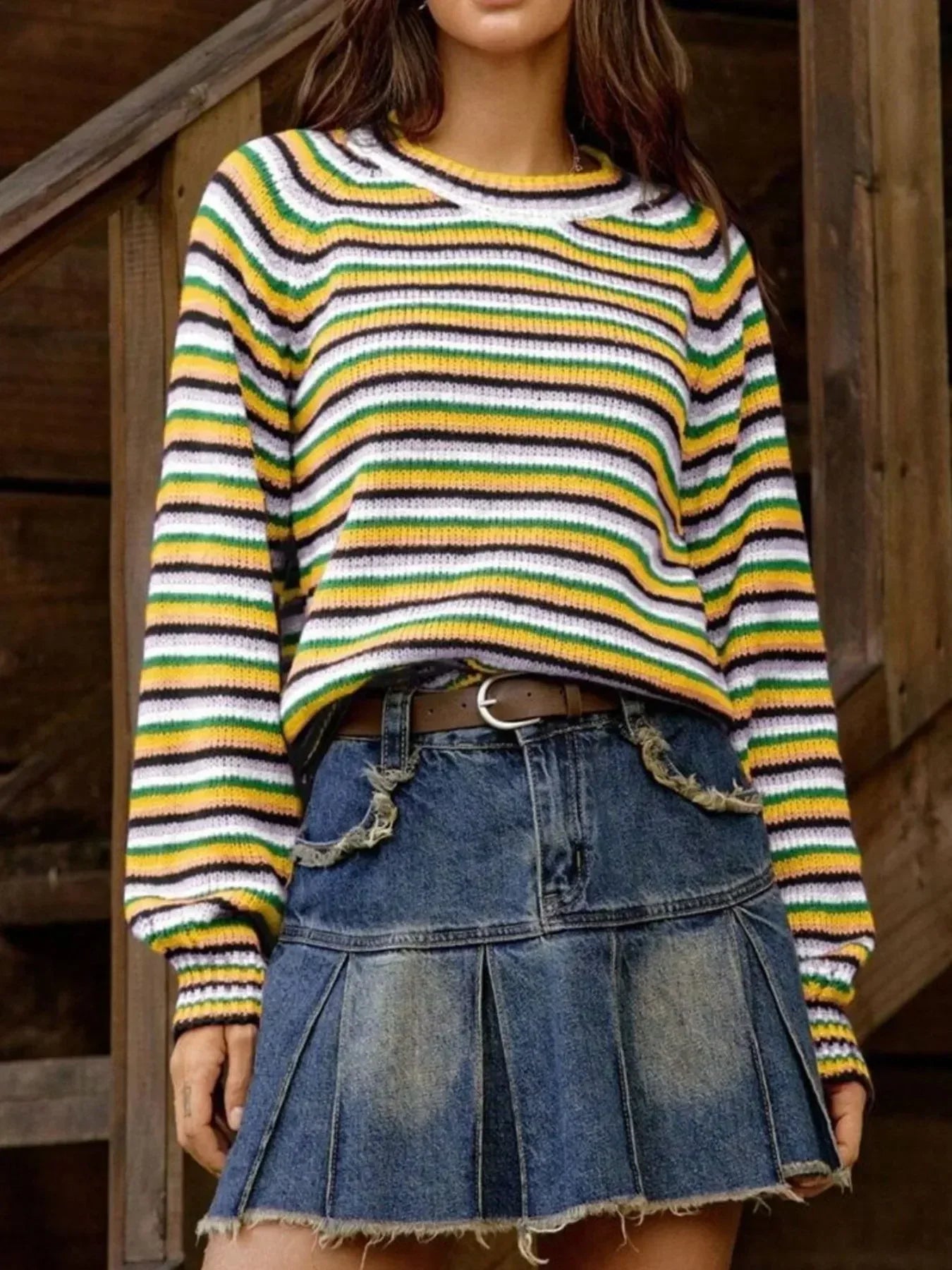 Rainbow Striped Pullover Sweater - DAVERRI FASHIONS