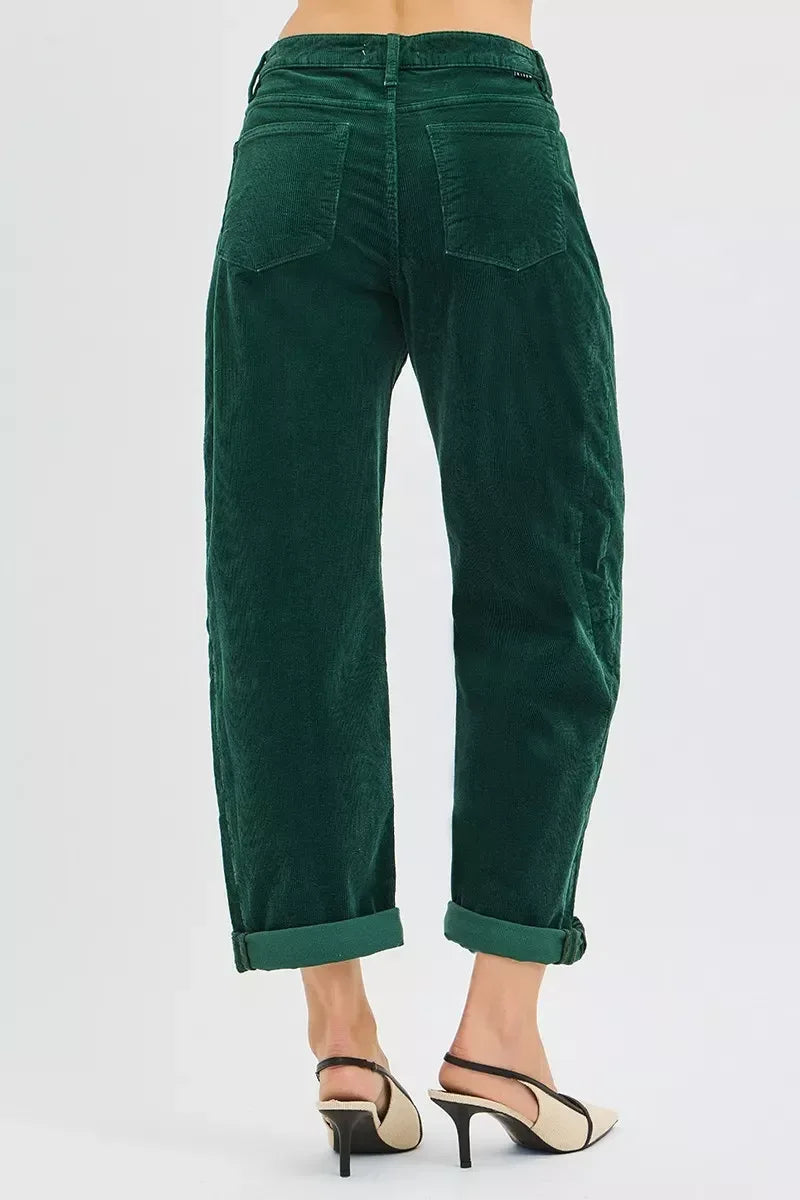RISEN High Rise Crop Barrel Cordurory Pants - DAVERRI FASHIONS