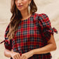 SO ME Christmas Holiday Plaid Ribbon Short Sleeves Top - DAVERRI FASHIONS