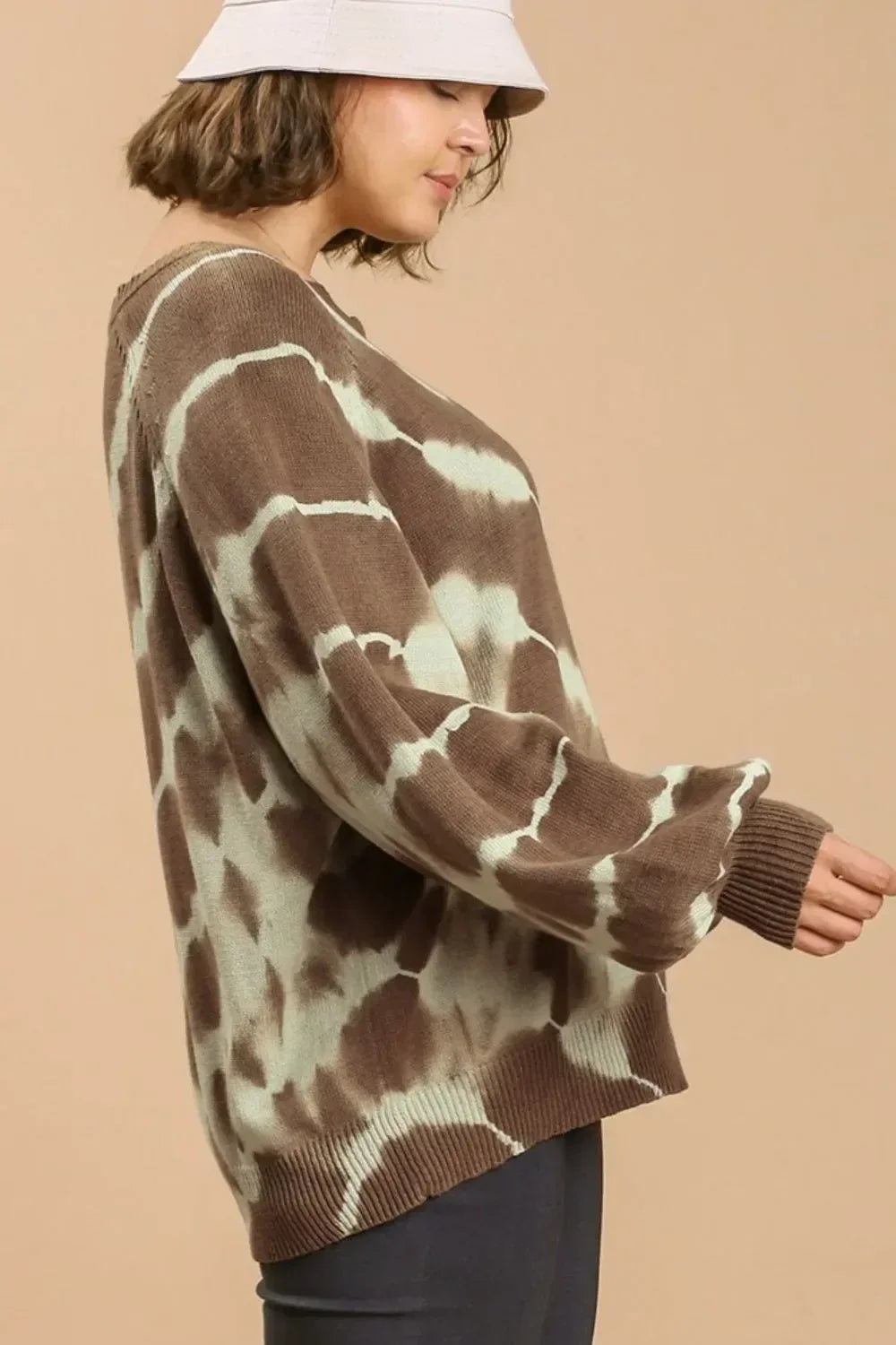 Umgee Full Size Ribbed Hem Tie Dye Round Neck Sweater Plus Size - DAVERRI FASHIONS