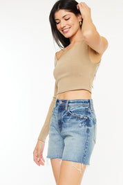 Kancan Full Size Raw Hem High Waist Denim Shorts | Denim Shorts Daverri Fashions