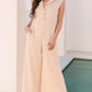 Daverri textured button-front wide-leg cap sleeve jumpsuit, beige