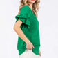 GeeGee Ruffled Short Sleeve V-Neck Blouse - DAVERRI FASHIONS