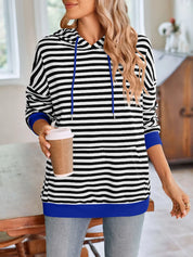 Lovelet Drawstring Striped Long Sleeve Hoodie | Hoodies Daverri Fashions
