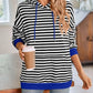 Lovelet Drawstring Striped Long Sleeve Hoodie - DAVERRI FASHIONS