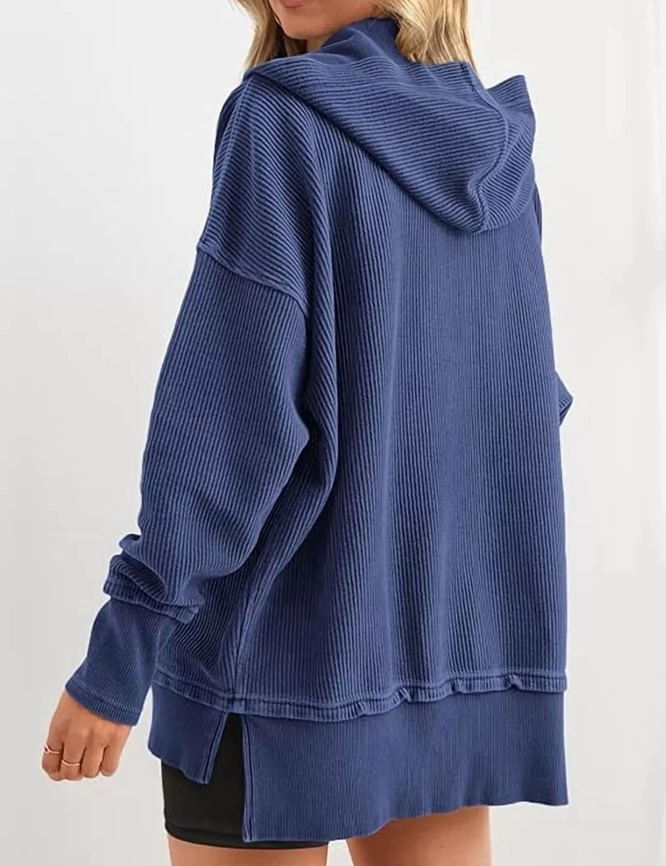 Half Snap Long Sleeve Hoodie | Hoodies Daverri Fashions