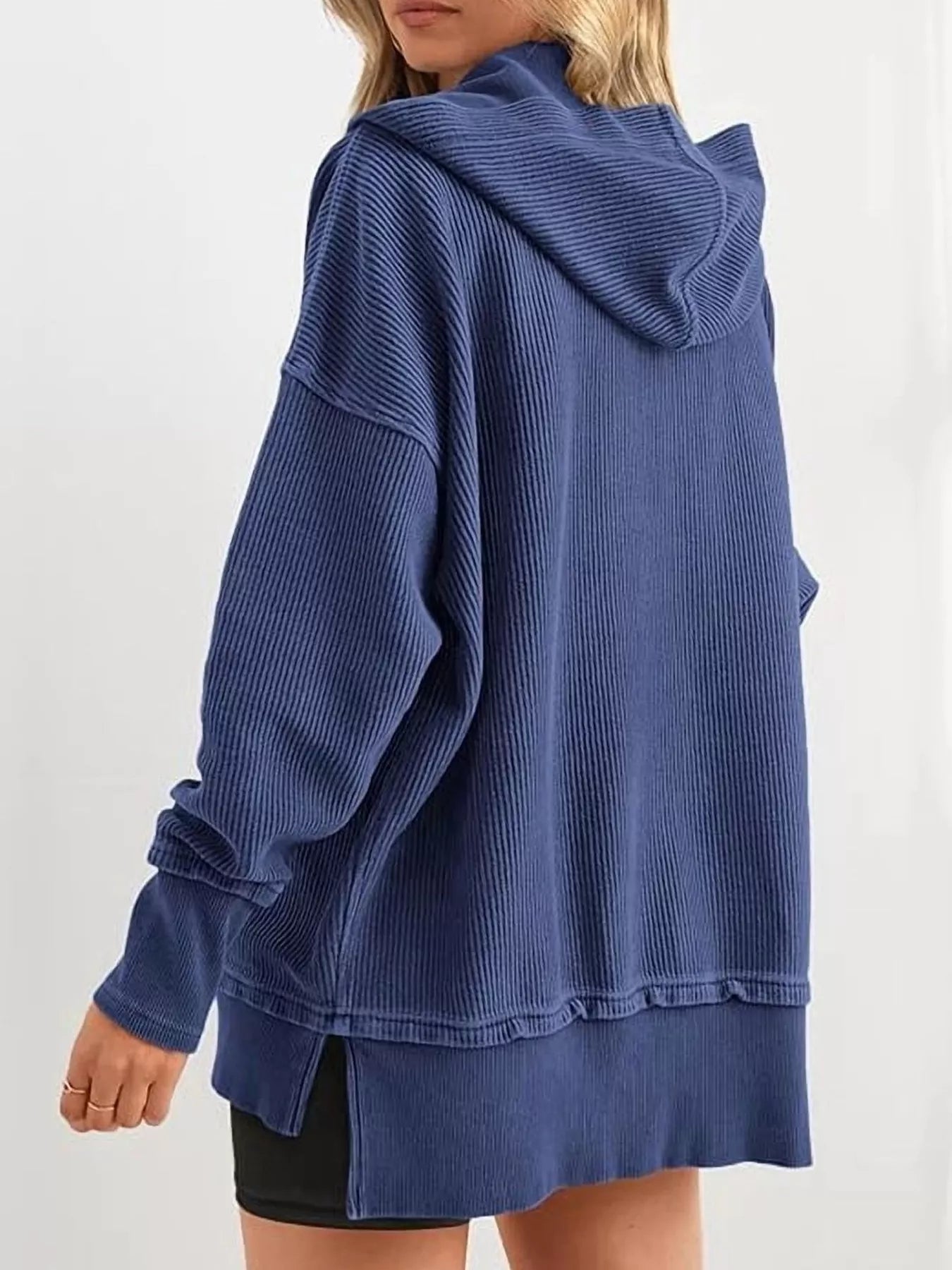 Half Snap Long Sleeve Hoodie | Hoodies Daverri Fashions