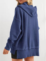Half Snap Long Sleeve Hoodie | Hoodies Daverri Fashions