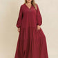 Plus Size Bohemian Tiered Maxi Dress with Balloon Sleeves - DAVERRI FASHIONS