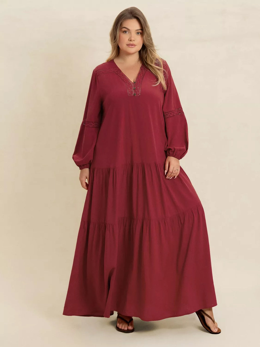 Plus Size Bohemian Tiered Maxi Dress with Balloon Sleeves | Maxi Dresses Daverri Fashions