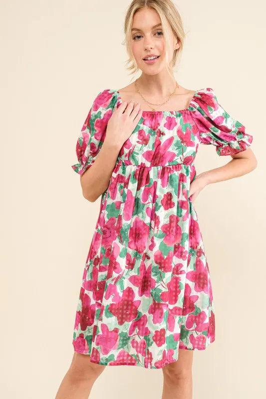 And The Why Smocked Floral Ruffle Short Sleeve Mini Dress | Mini Dresses Daverri Fashions