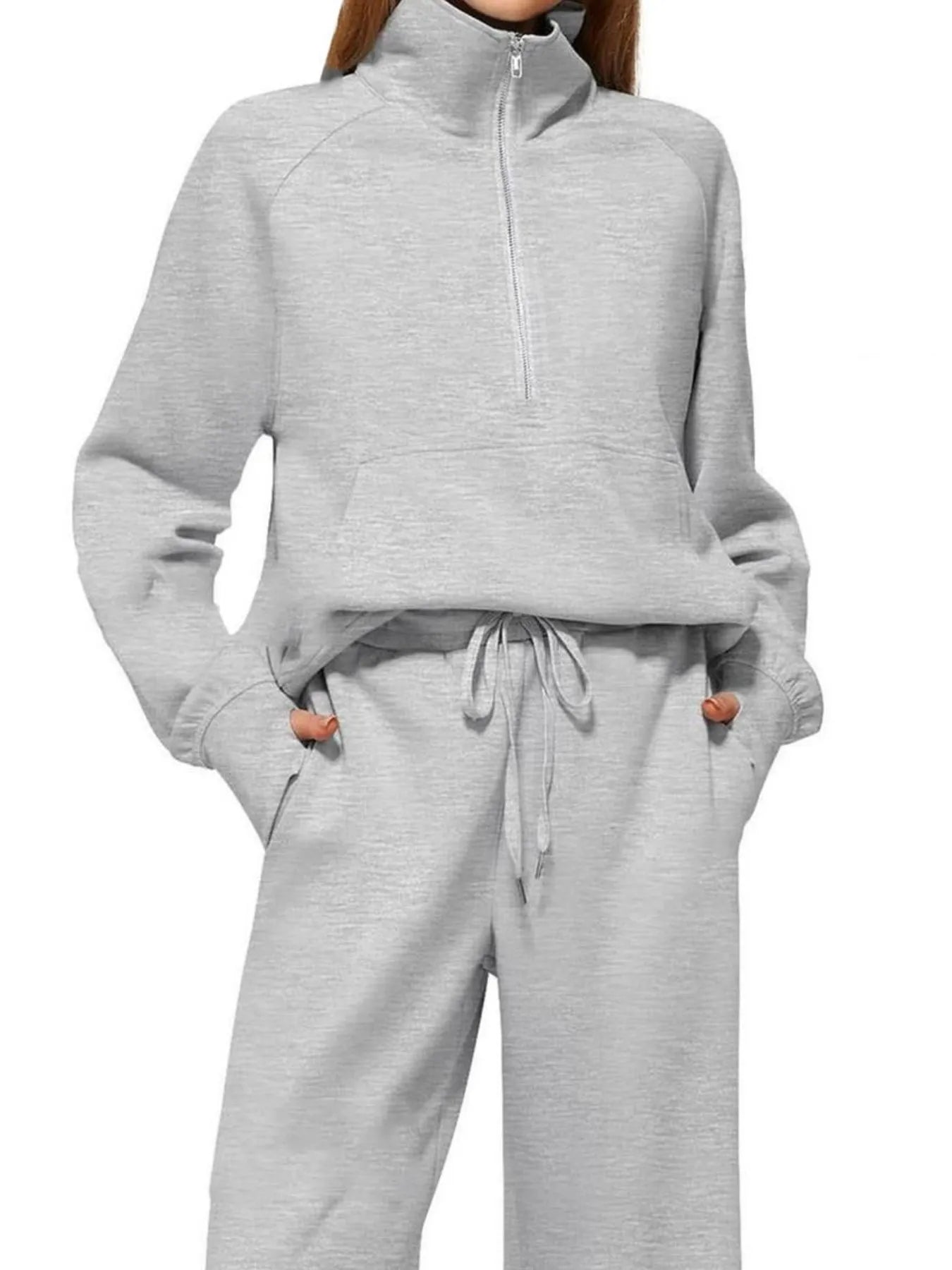 Half Zip Long Sleeve Top and Pants Set | Loungewear Sets Daverri Fashions