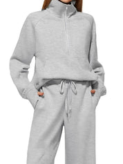 Half Zip Long Sleeve Top and Pants Set | Loungewear Sets Daverri Fashions