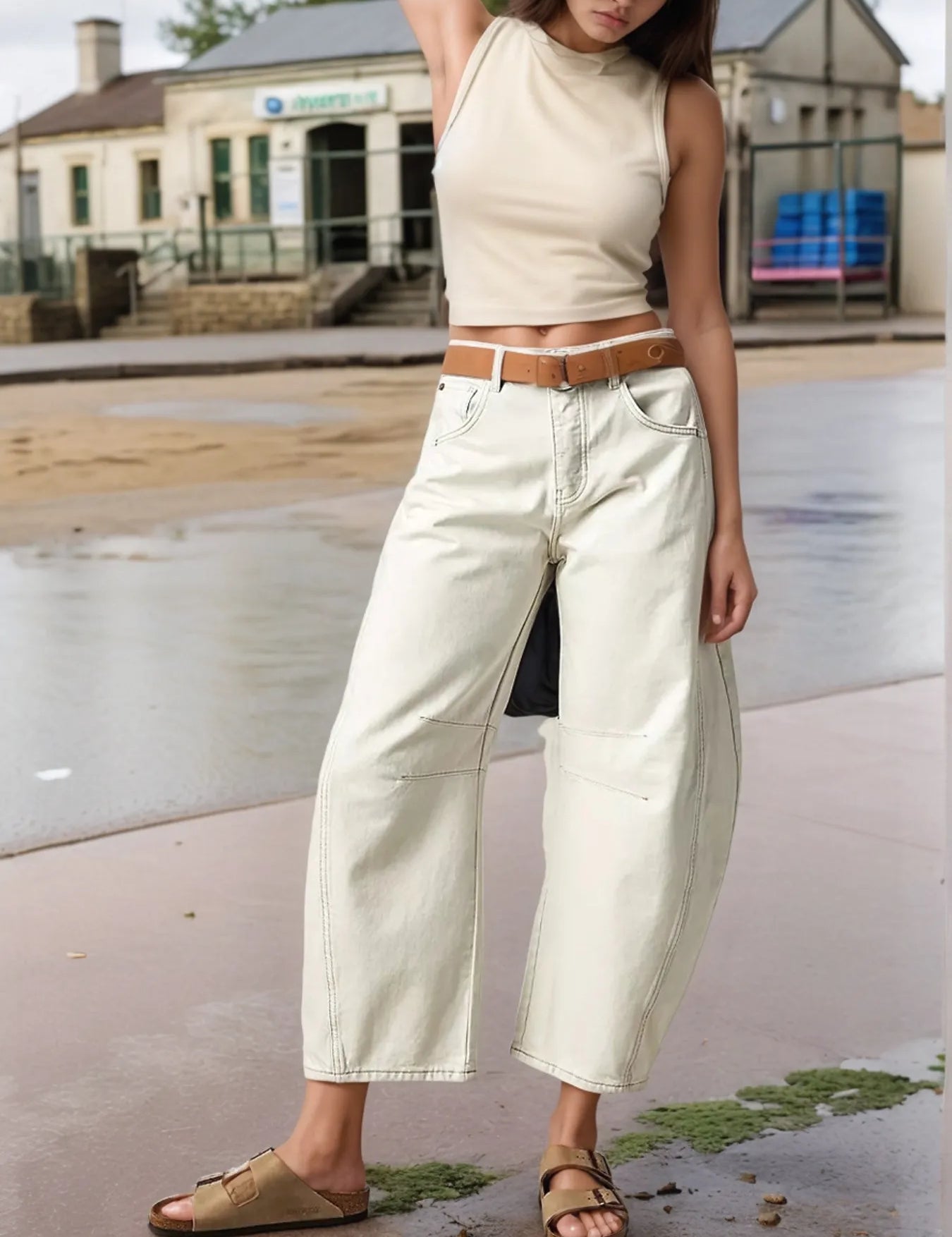 White Wide Leg Relaxed Fit Barrel Jeans | Jeans Daverri Fashions