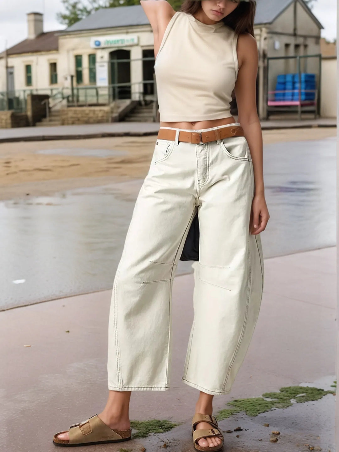 White Wide Leg Relaxed Fit Barrel Jeans | Jeans Daverri Fashions