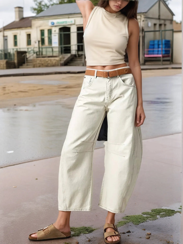 White Wide Leg Relaxed Fit Barrel Jeans | Jeans Daverri Fashions