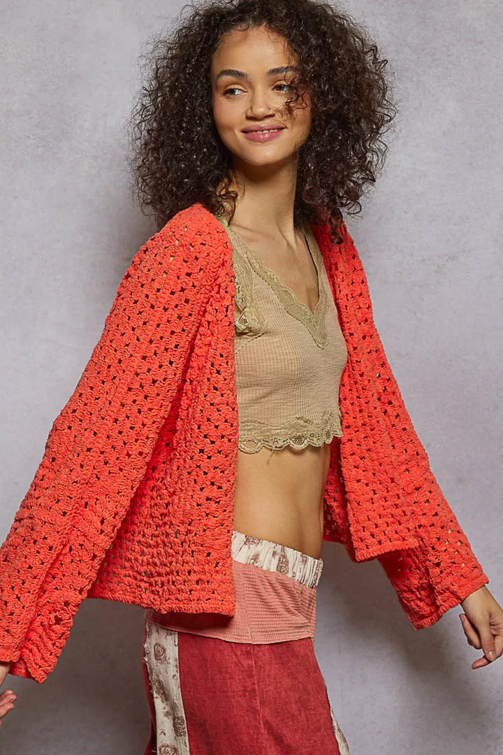 POL Open Front Cardigan with Crochet Patterns | Cardigans Daverri Fashions